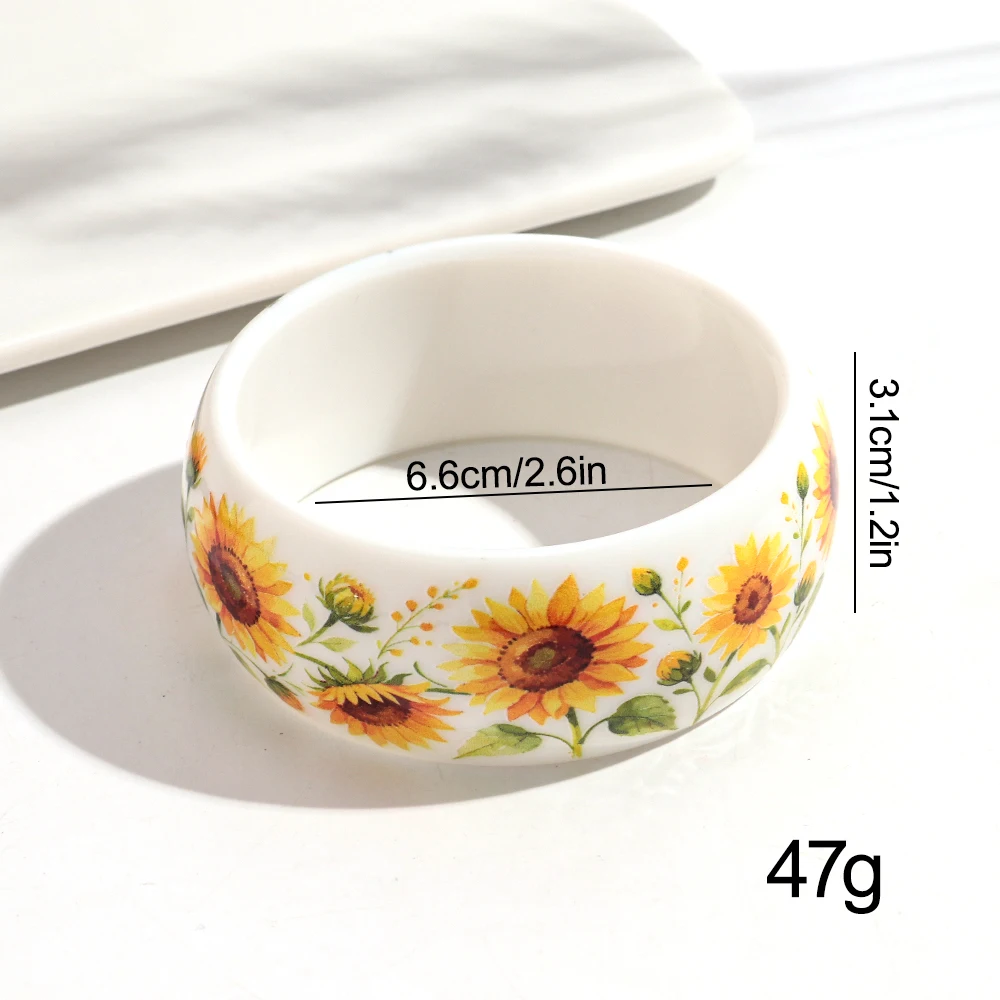 Creative Resin Sunflower Wing Printing Thick Cuff Bangles Geometric Round Wide Bangle Bracelets 2026 New Jewelry Gifts