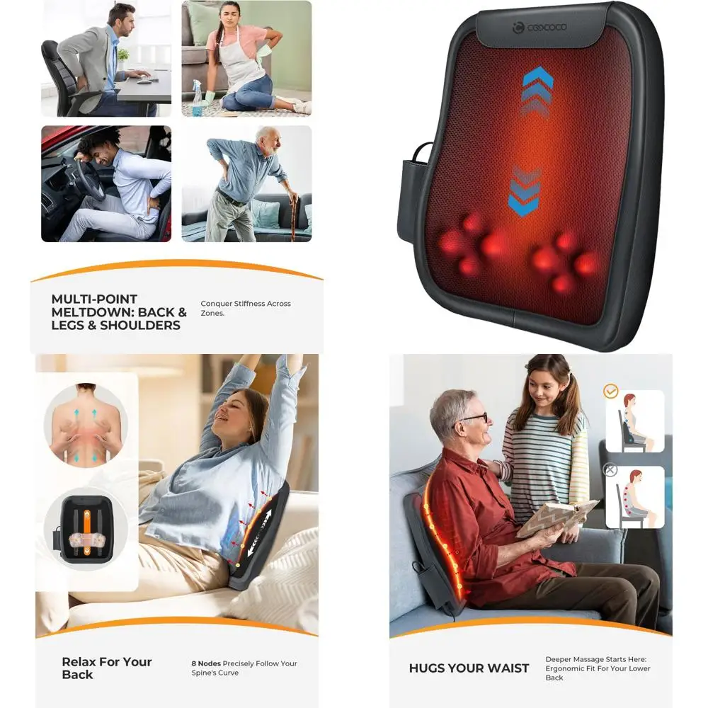 

Массажер для глубокого массажа тканей шиацу для облегчения боли в пояснице с функцией подогрева, подходит для FSA и HSA, 4D-массаж с вращением, идеальный подарок на праздник