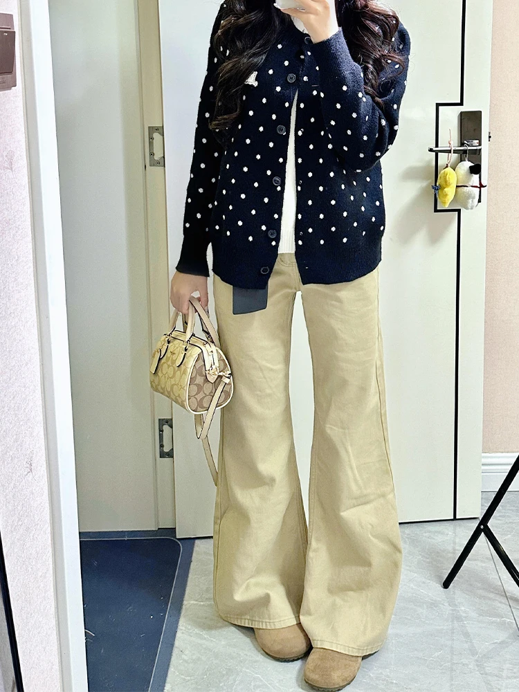 

Retro Washed Khaki Color Denim Pants Women's High Waist Wide Leg Jeans Summer New Style Slimming Lazy Fashion Ladies Trousers