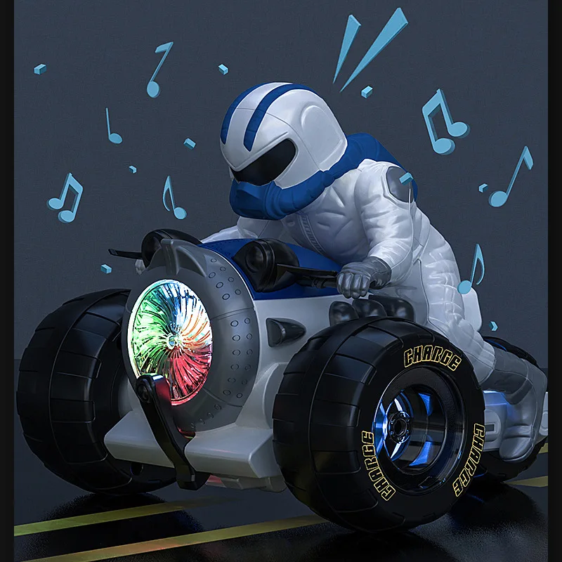 Kids Electric Spinning Stunt Motorcycle Action Car with Auto Play Led Lights Music Cool Racing Rideon Vehicles Toy Gift for Boys