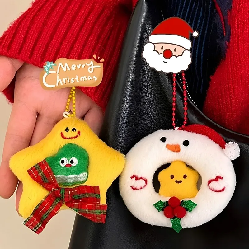Christmas Plush Ornament Cute Cartoon Holiday Hanging Pendant Soft Embroidered Snowman Wreath Star Gingerbread House Apple Charm