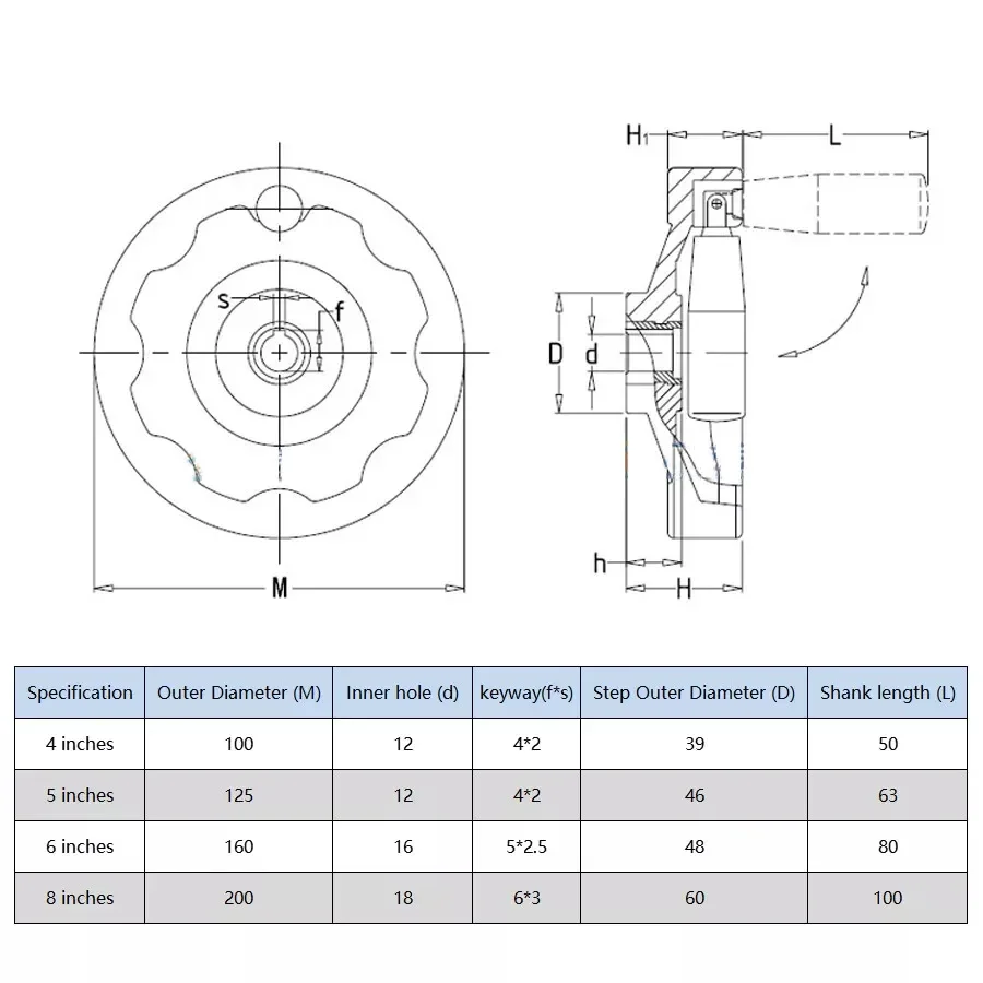 1PCS Bakelite Hand Wheel 4/5/6/8 Inch OD 100mm to 200mm Handwheel With Corrvgated Back Inside for Lathe  Bore 12/16/18mm