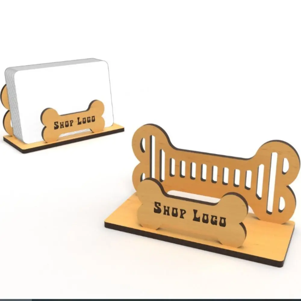 Durable Solid Wood Desktop Shelf Box Creative Location Card Organizer Display Stand Dog Bone Business Card Case Office