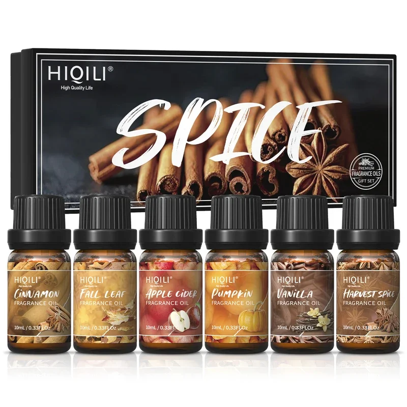 Hiqili Spice fragrance oils, top 6 gift set, 100% pure perfume oil for aromatherapy | car diffusion, candle making, hair care, D