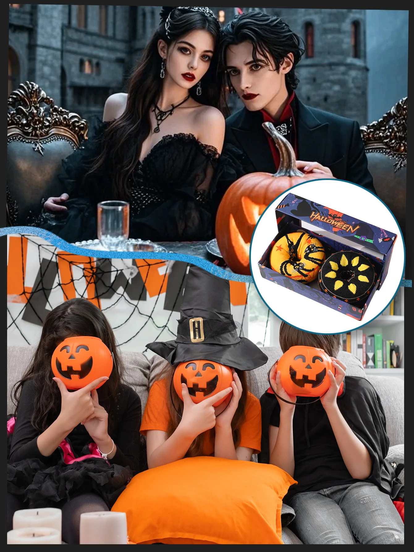 2 пары мужских и женских носков с уникальным и креативным дизайном, в форме пончика и веселыми подарками на Хэллоуин и другие праздники.