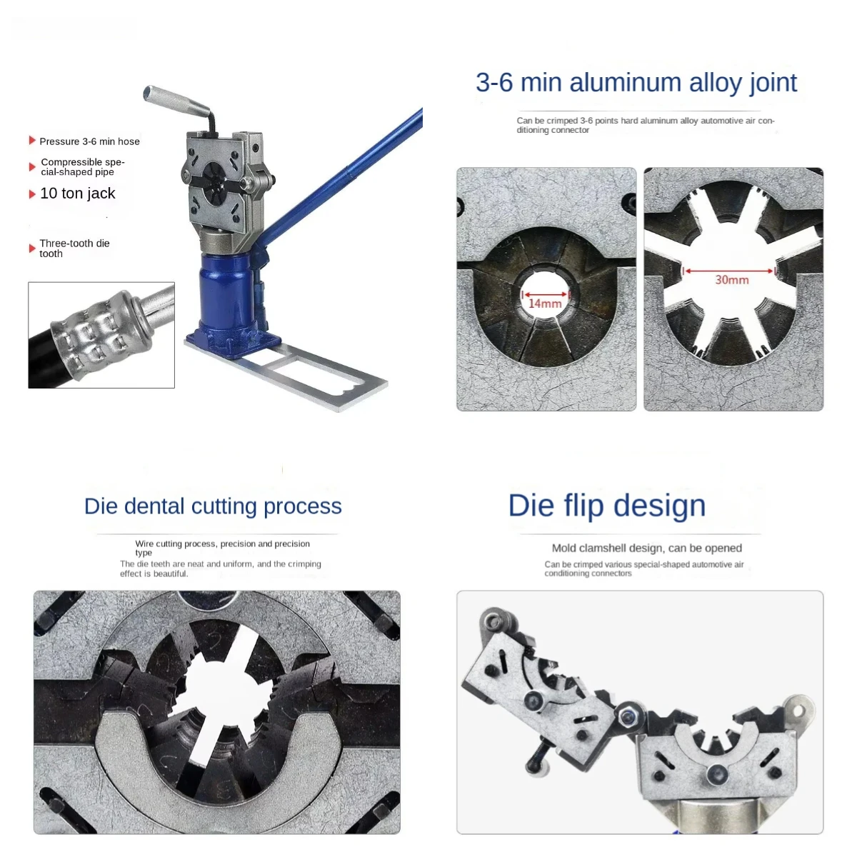Professional Automotive A/C Service Tool, 3/6 Points Manual Hose Crimper Kit for Pipe Fitting Work