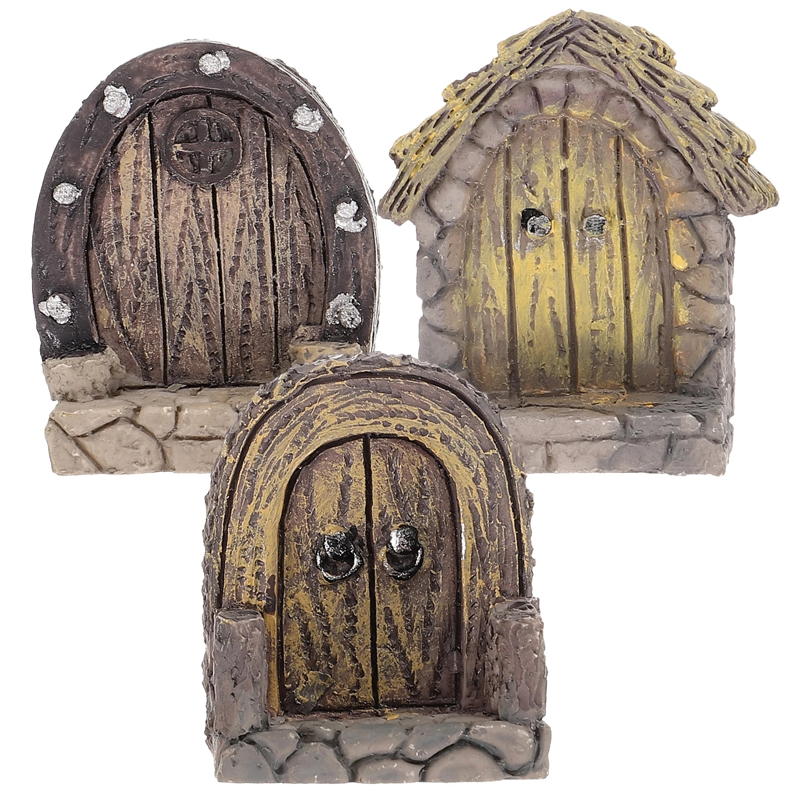 

3pcs Mini Wooden Door Photo Frame Accessories Rustic Resin Craft Tree Stump Decor Bonsai Ornaments Small Garden Fairy Doors