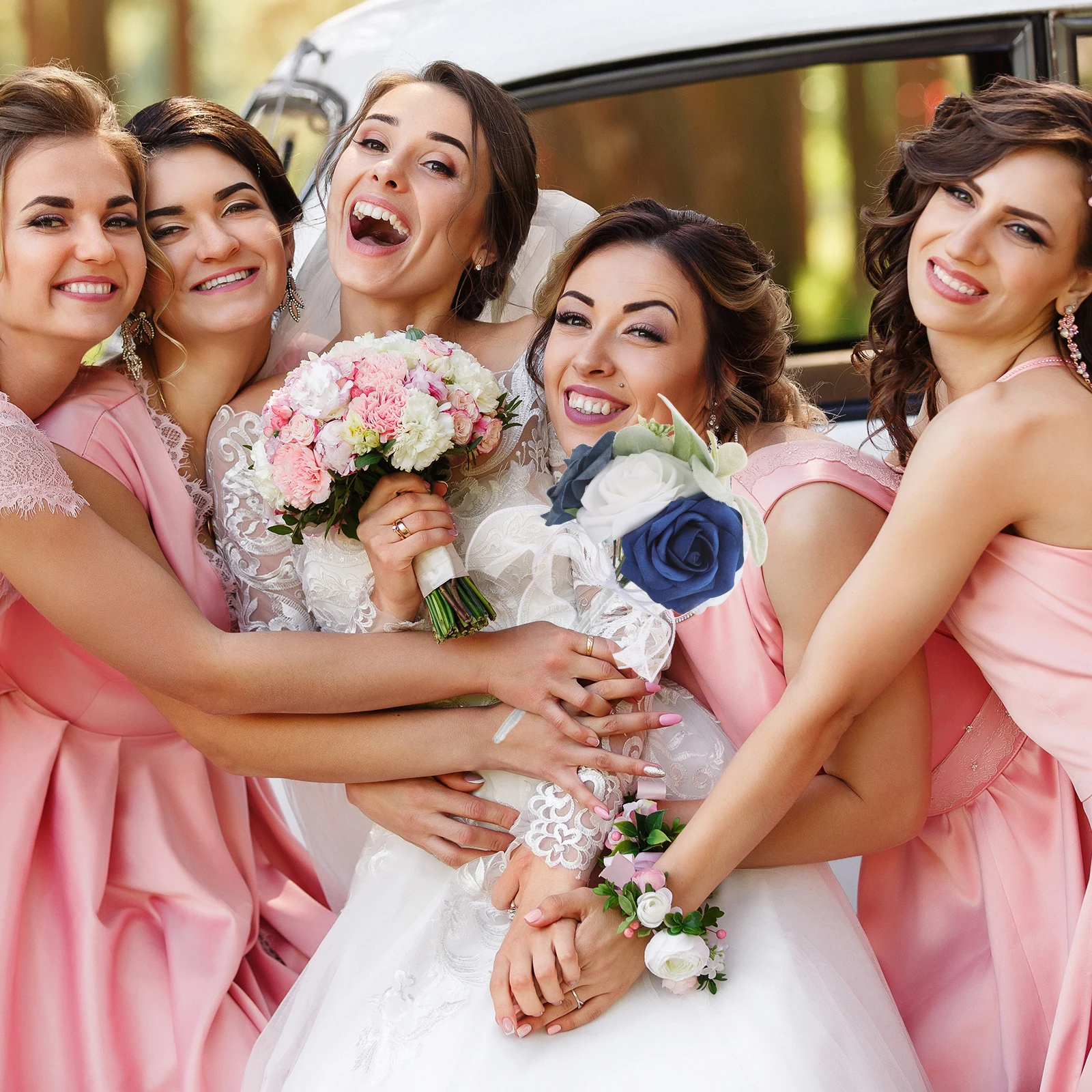 

Multicolor Artificial Lace Rose Wedding Bouquet Bridesmaid Handheld Church Decoration Rustic Style Bridal Faux Flower