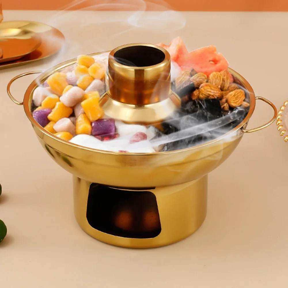 Stainless Steel Dry Ice Hot Pot Gold Multi-Purpose Dessert Display Hot Pot Easy Clean Exquisite Design Imitation Copper Hot Pot