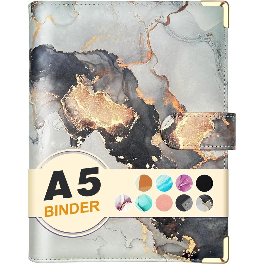 

A5 Refillable 6 Ring Faux Leather Budget BinderMini Notebook Binder Cover for A5 Filler Paper Loose Leaf Persol Planner Cover w