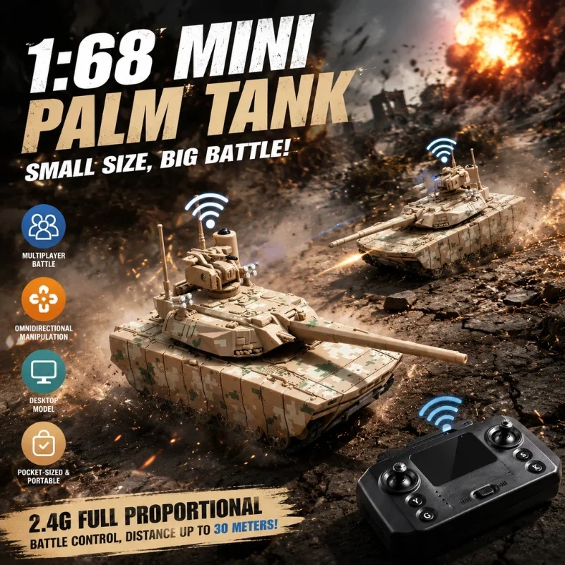 Hubugui 1/68 Scale RC Battle Tank 2.4GHz Mini Palm Size Remote Control War Vehicle Multiplayer Combat With Sound Effect