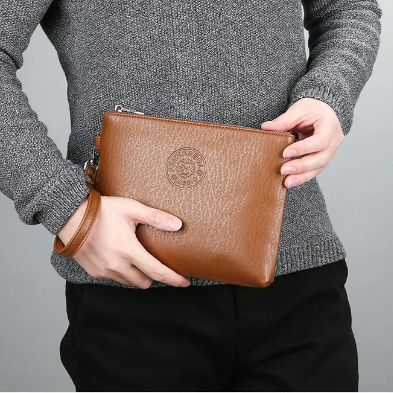 New Business Style Men\'s Clutch Large Wallet Soft PU Leather Male Wristlet Pack Bag Elegant Leisure Stylish Hand Bags Man Pouch