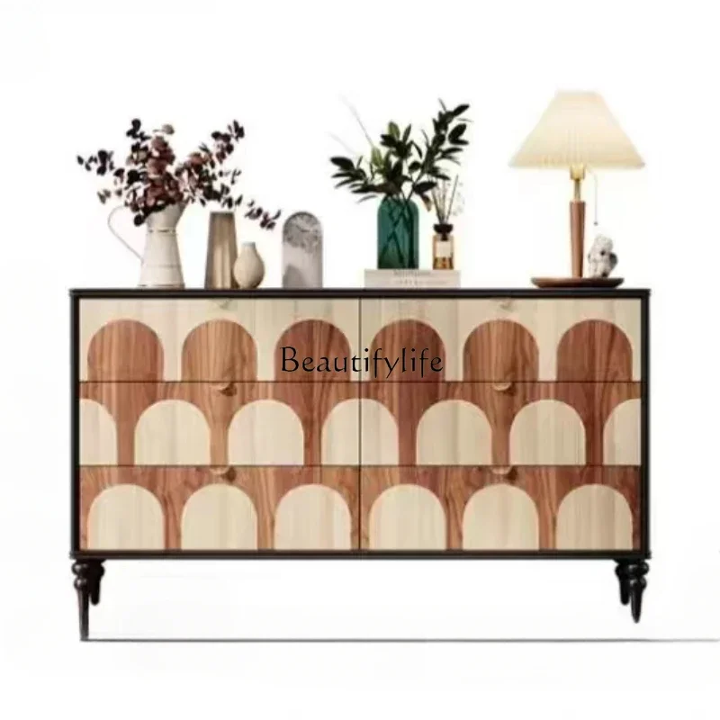 

XX39American retro solid wood master bedroom nine bucket living room entrance locker against the wall side cabinet