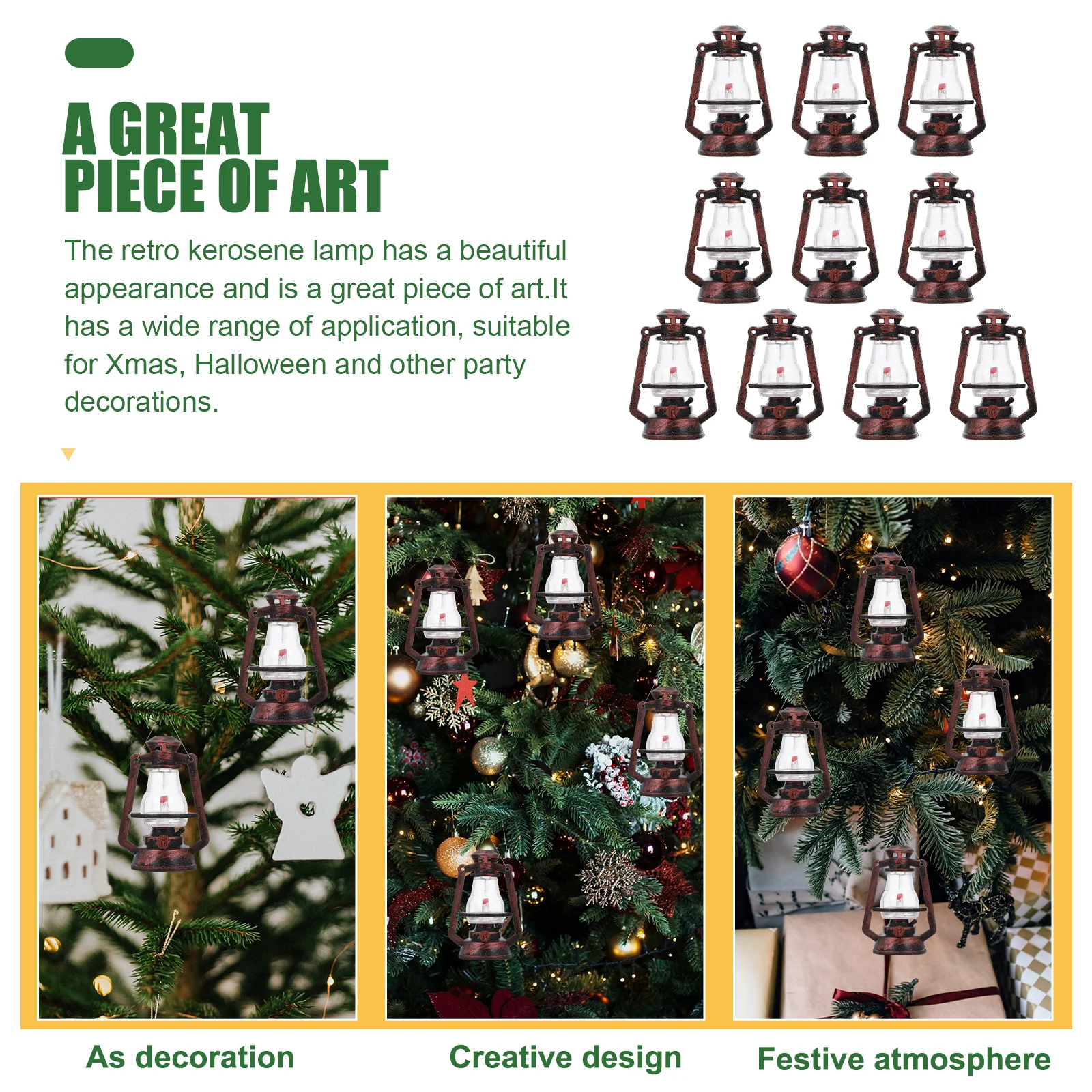 

10pcs Simulation Lamp Ornament Small Lantern Light Decor for Room Christmas Wedding Hanging Retro Home Office Use