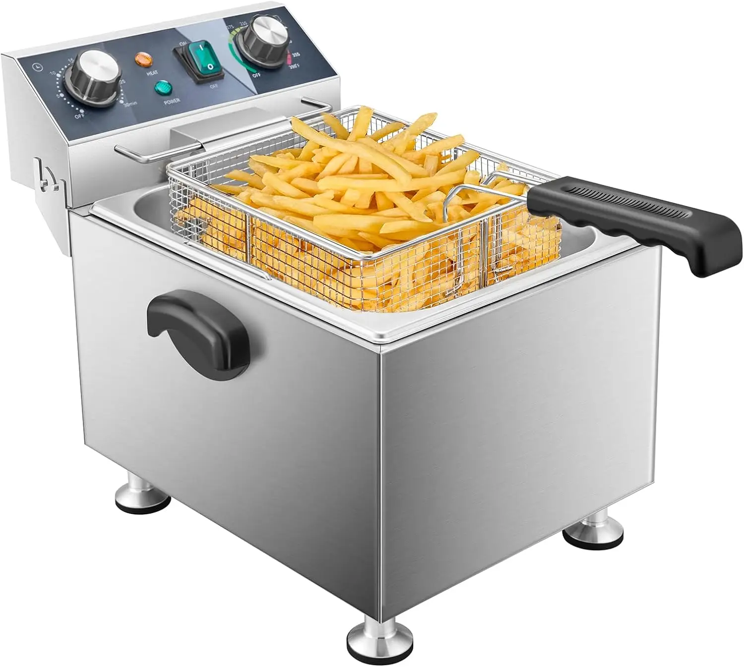 ^Electric Deep Fryer - 13L 13.7QT Commercial Deep Fryer 1800W 120V18.7Pounds withTroperature Control and Timer Large Basket