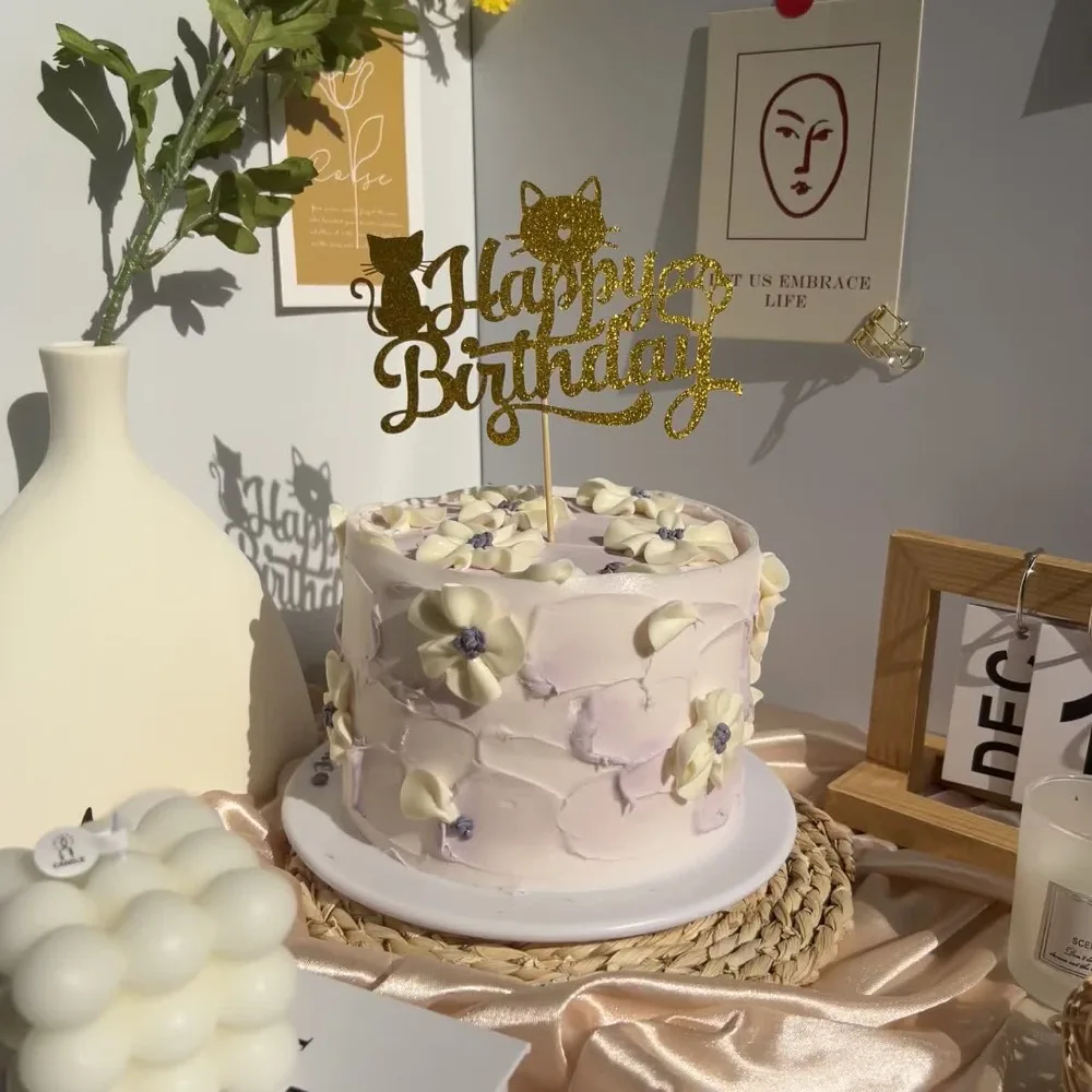 1 Stück Goldener Glitzer-Katzen-Kuchenaufsatz Set Entzückendes Kätzchen-Thema Kuchendekoration für Babypartys, Kindergeburtstage – Detail 7