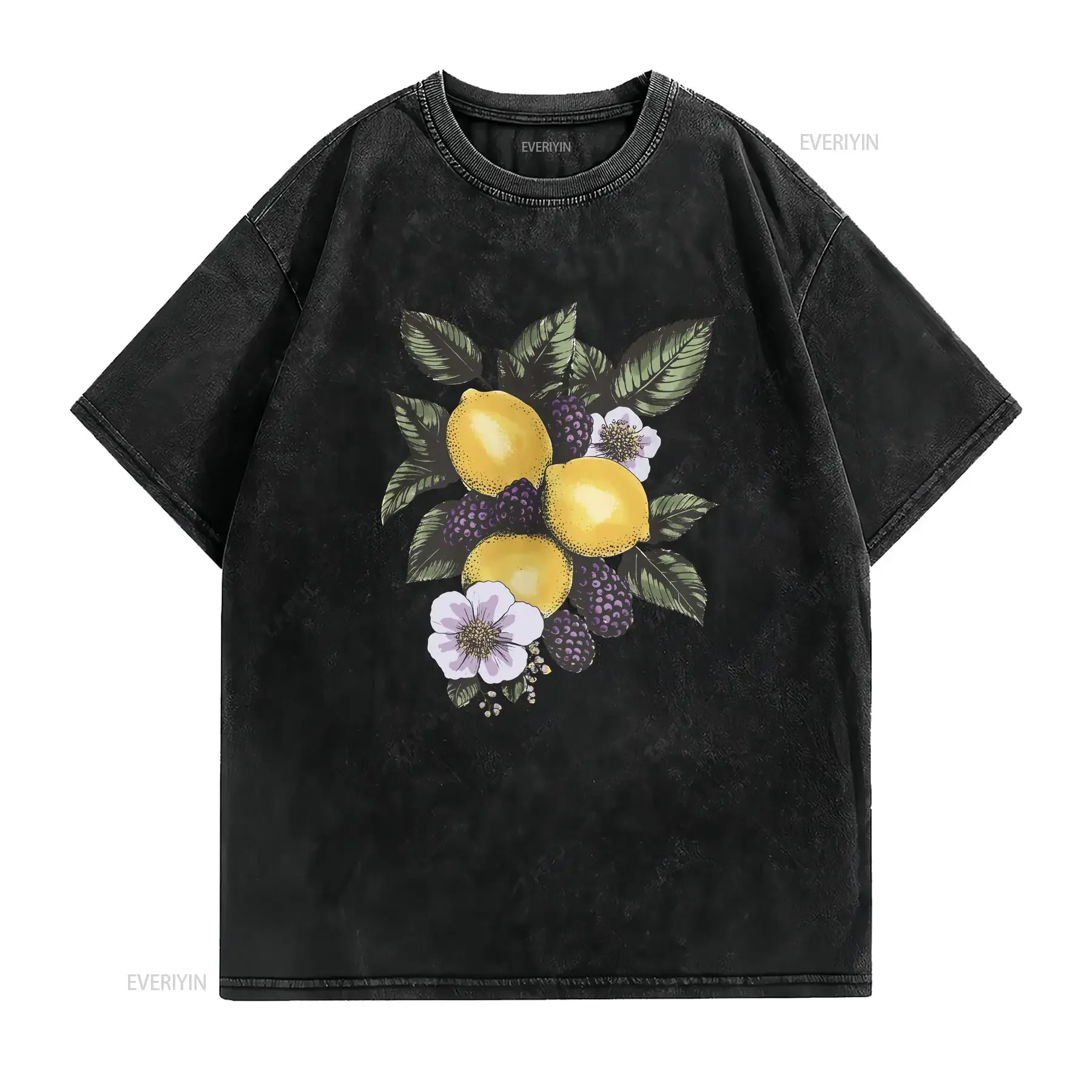 Lemon Blackberry Blossom T Shirt Berry Fruit Lovers Foodie Floral for her Vintage Style vintage Washed Unisex designer clothes