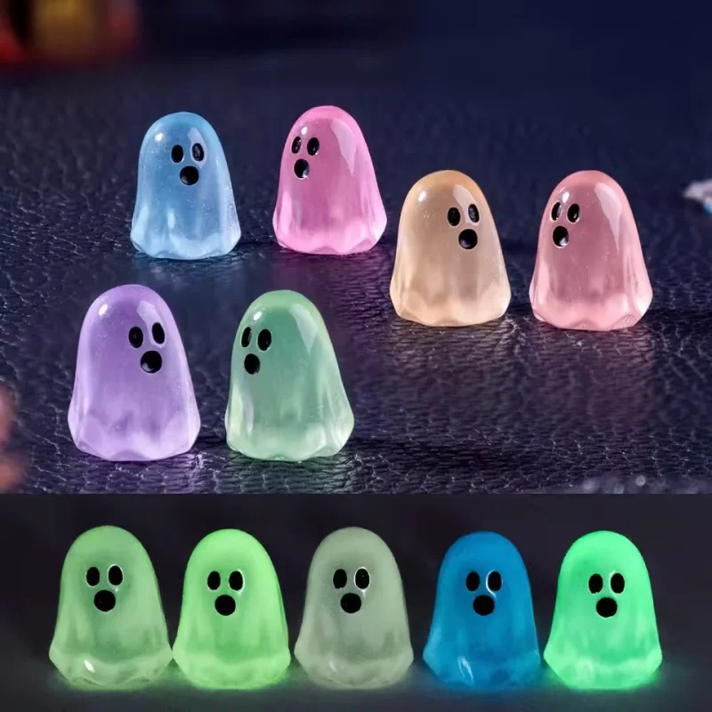 Cute Tiny Luminous Ghost Ornaments 10/20/50pcs Resin Miniature Glow In The Dark Halloween Home Party Kids Gifts