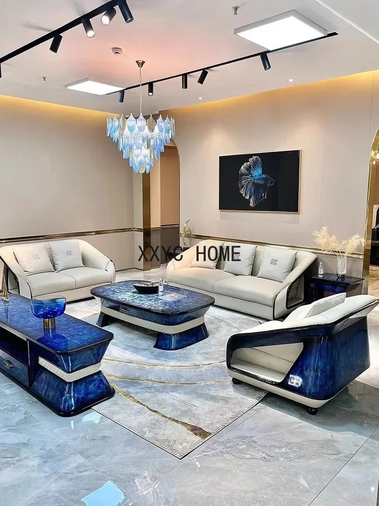 Light Luxury Living Room Mansion Special-Shaped Leather Sofa Whole House Suit Furniture