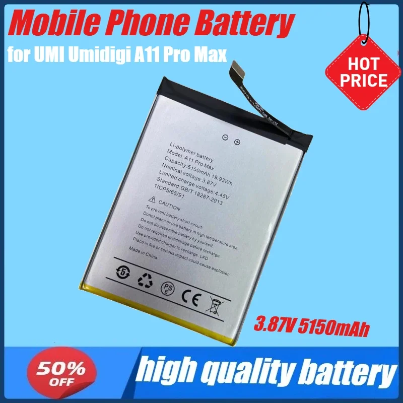 

Аккумулятор для телефона 3,87 В, 5150 мАч для UMI Umidigi A11 Pro Max, замена аккумулятора + бесплатный инструмент
