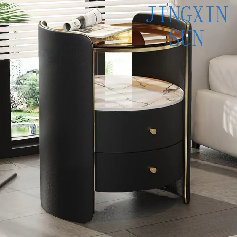 Deluxe Round Bedside Table Bedroom Furniture Bedside Table Set with 2 Drawers
