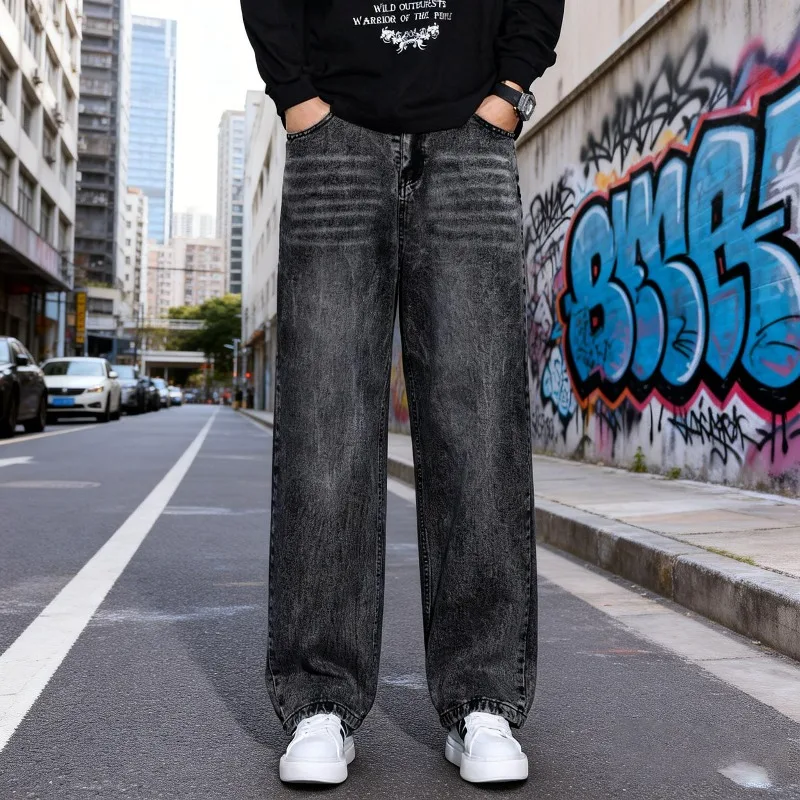 

New Streetwear Loose Gray Jeans Men Korean Y2K Fashion Loose Straight Wide Leg Retro Denim Pant Men's Brand High Street Clothing