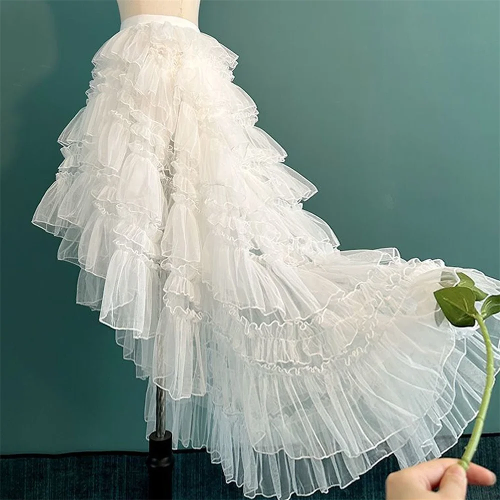

High Low Gothic Lolita Lace Layer Jsk Princess Skirt Women Japanese Style Kawaii Cute Mesh Ruffles Evening Party Long Skirts