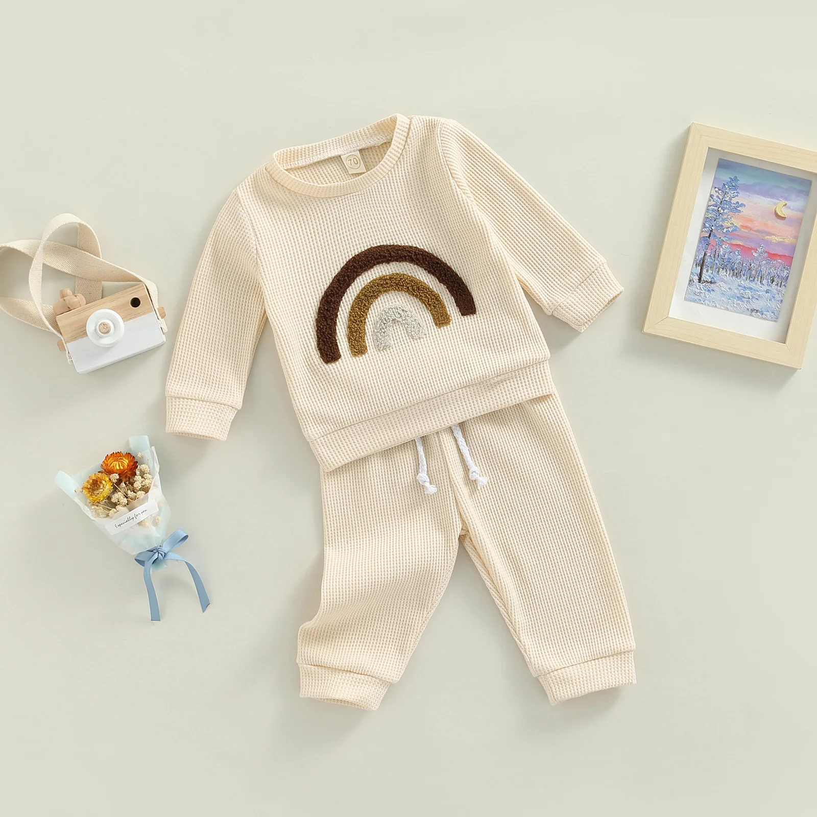 0-24M Baby Boy Girl Clothes Set Newborn Infant Autumn Spring Outfits Rainbow Tops Pants Casual Clothing