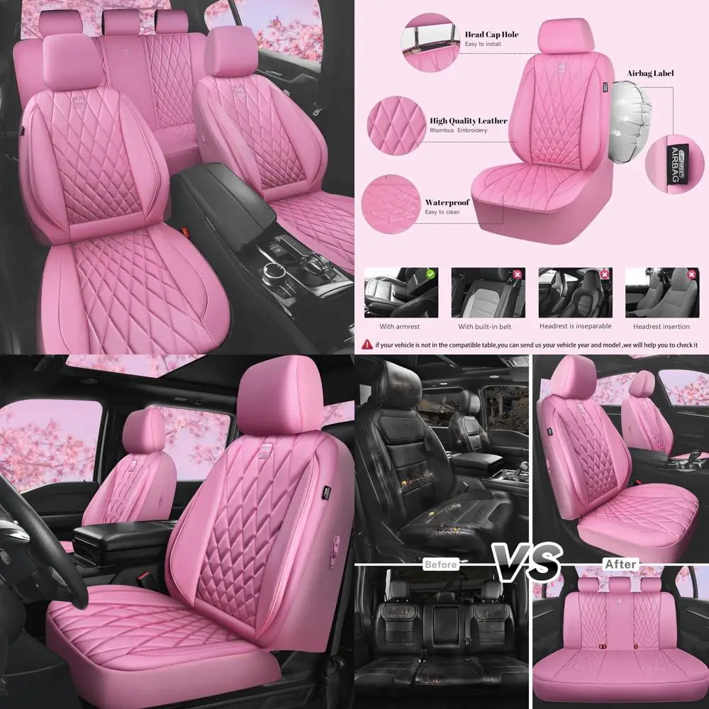 

5 Seats Piping Luxury Leather Seat Covers Full Set, Anti-Slip Waterproof Seat Covers Compatible with Front Armrests, Universal F