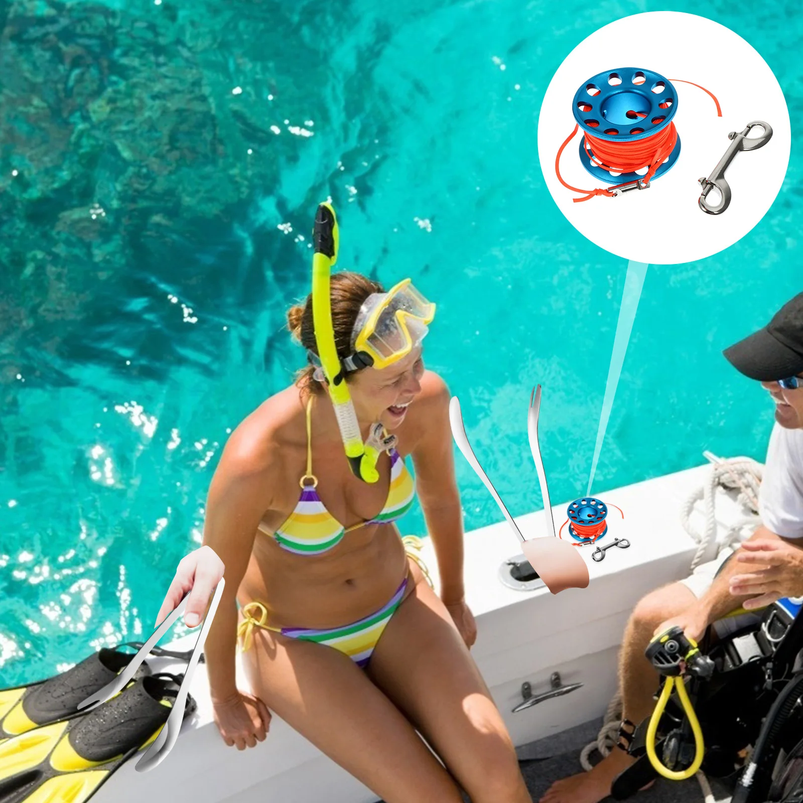 

1 set Aluminum Alloy Diving Buoy Spool Reel Cave Finger Spool Lightweight Underwater Accessory Snorkeling Tool With Snap Clip