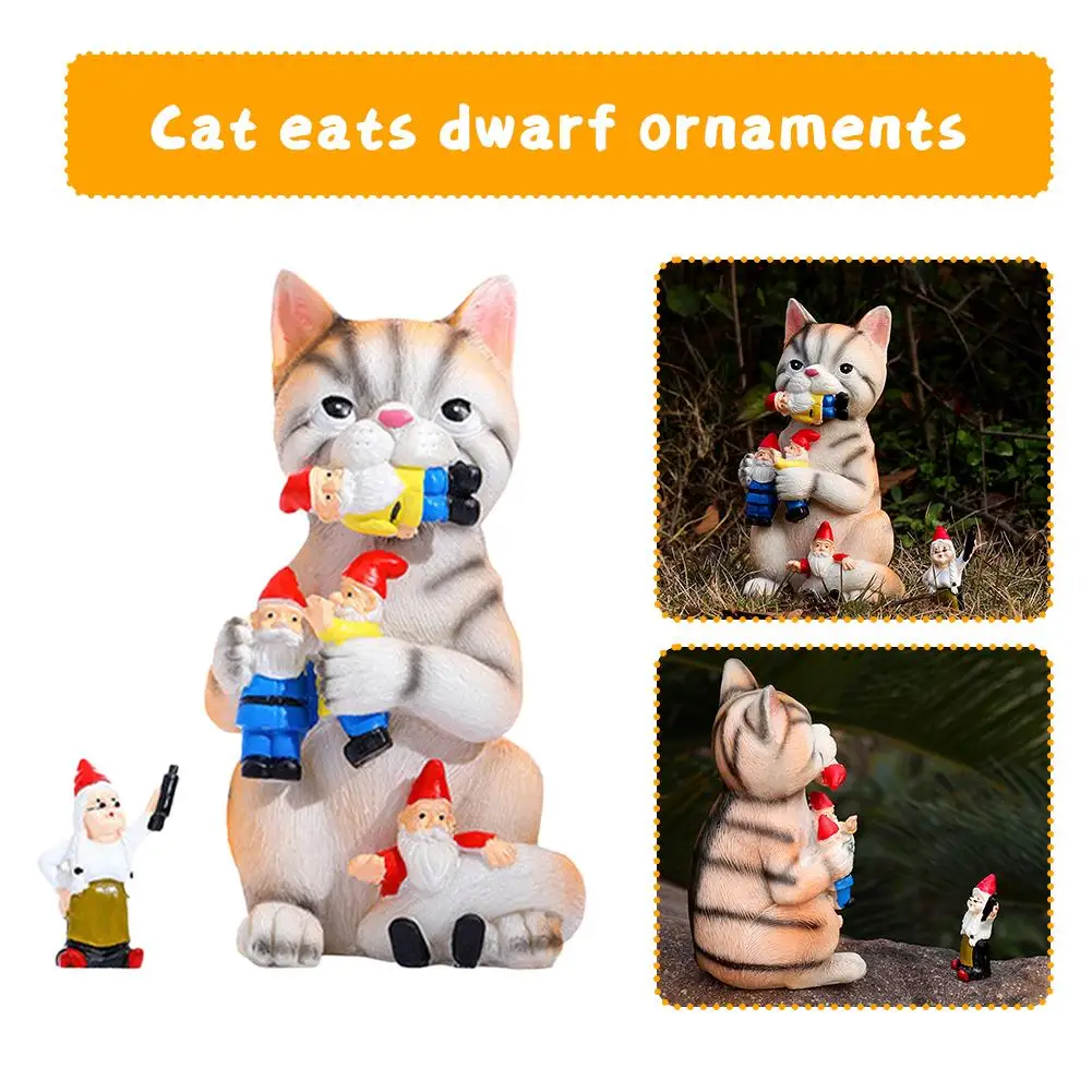 

Cats And Gnome Garden Resin Decoration Courtyard Garden Gift Fade Anti-UV Break Lawn Not Holiday Easy To And Outdoor Decora N5E0