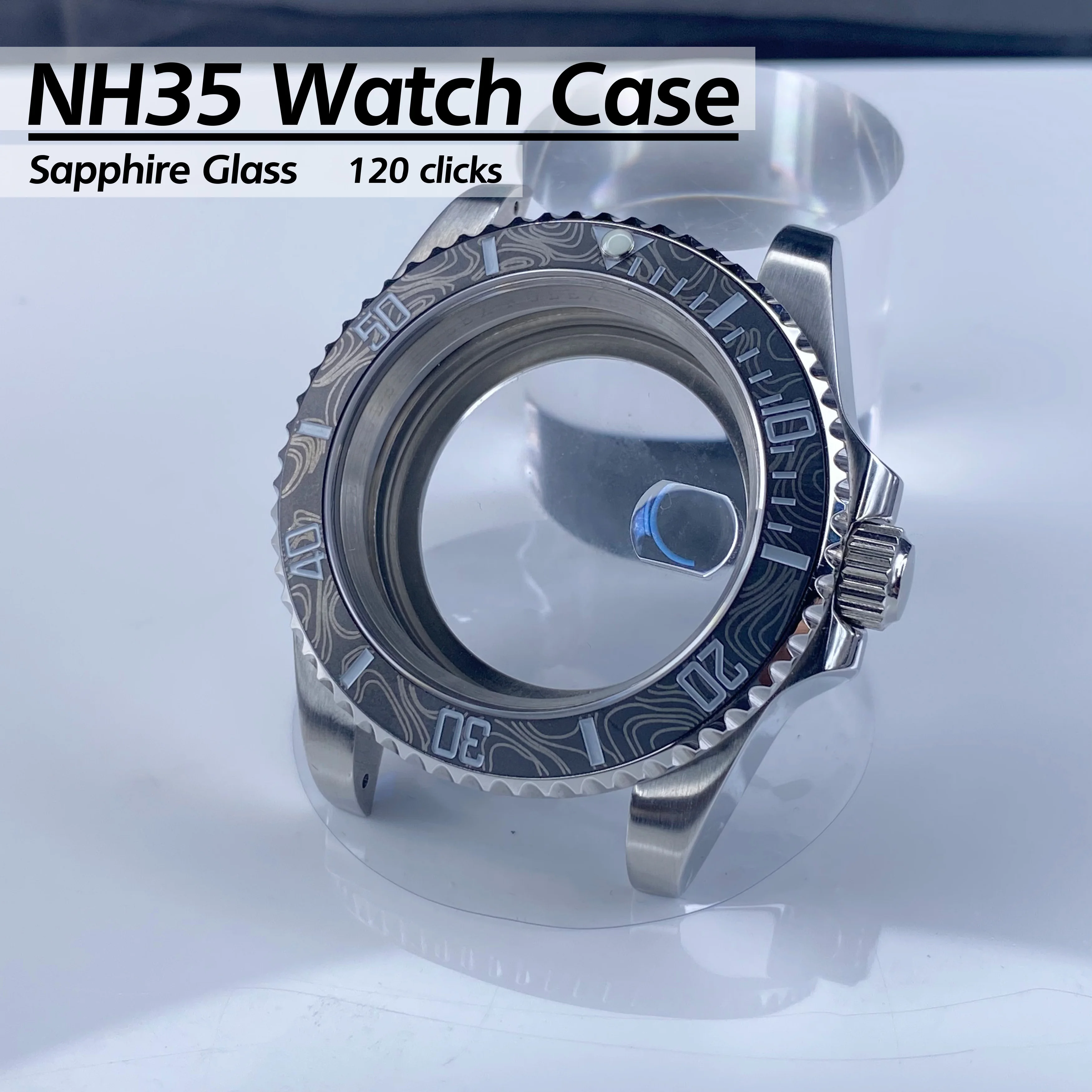 NH35 40mm Watch Case 120click Resistance Stainless Steel Sapphire Glass for NH35 NH36 NH34 Caliber Watch Accessories