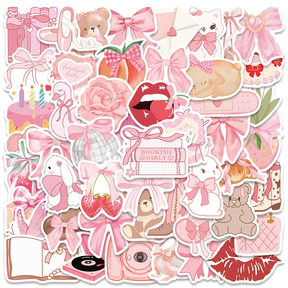 

50PCS Pink Funland Stickers Kawaii Aesthetic Decals for Water Bottle Laptop Phone Stickers Romantic Valentine Decor Supplies