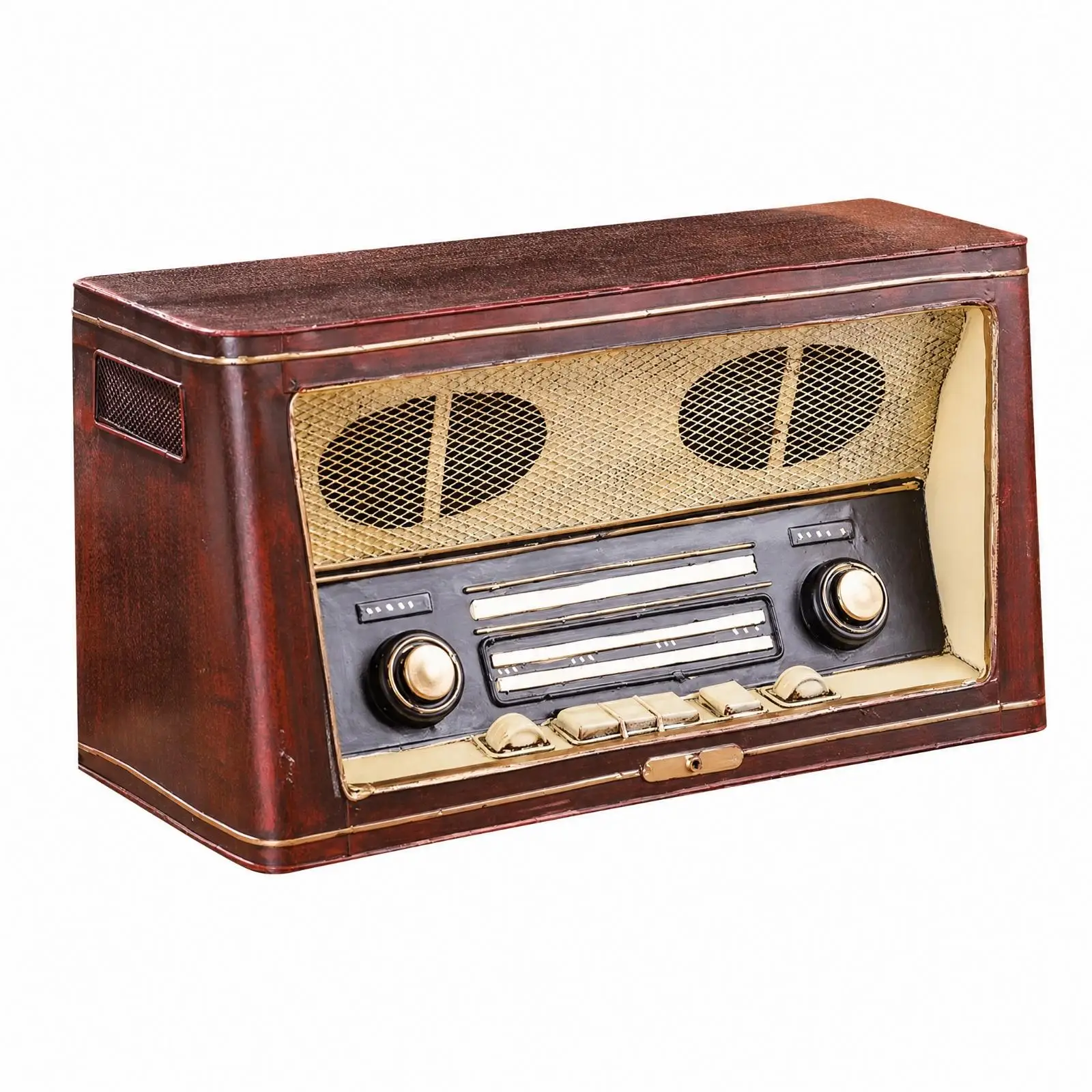 Classic Retro Radio Decorative Iron Figurine for Bookshelf Styling Nostalgic Tuning Rod Decor for Warm Interior