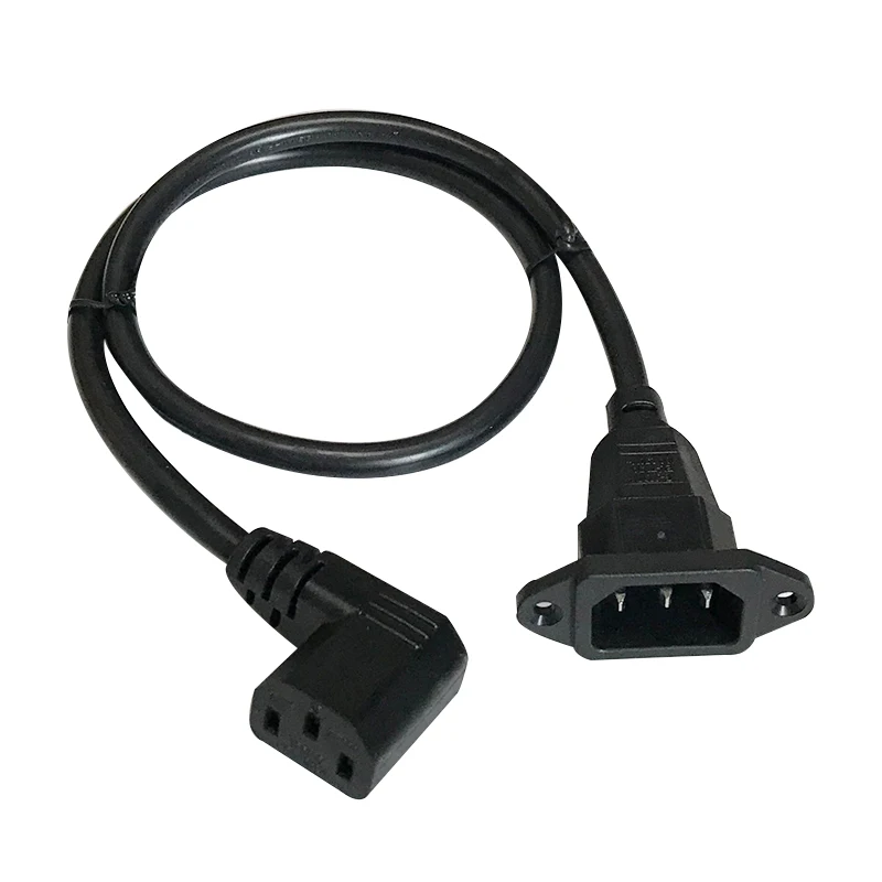 Cable de extensión IEC320 C14 a C13 C14 con orificios para tornillos y C13, con ángulo de 60cm, longitud de H05VV-F 3G