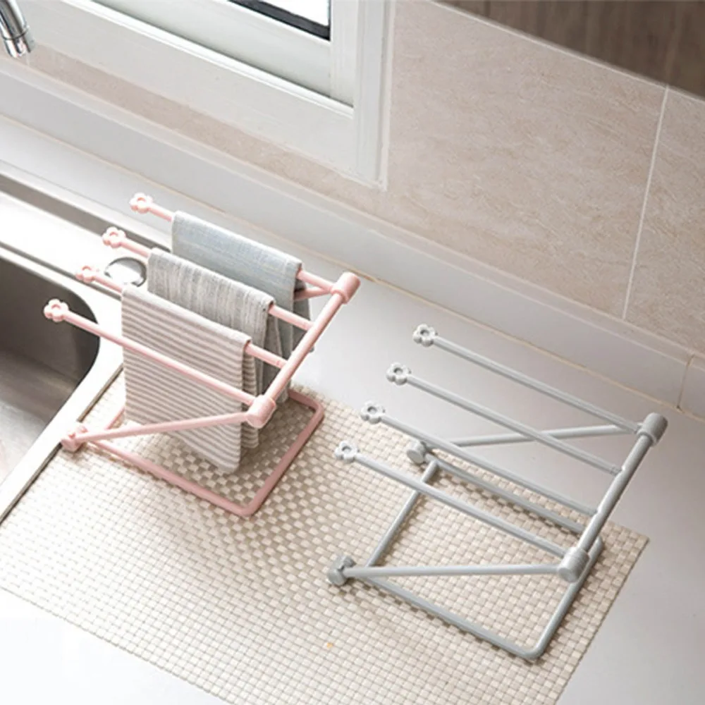 2pcs Portable 4 Arms Dishcloth Drying Rack Folding Design PP Hand Towel Stand Vertical Towel Rack For Kitchen