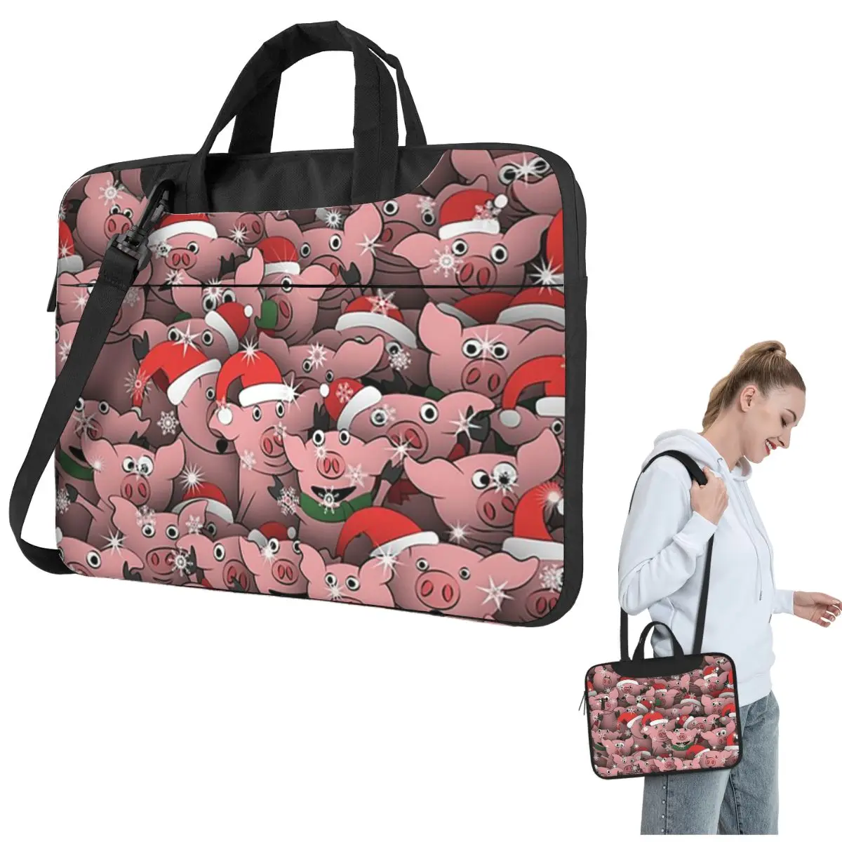 

Christmas Pigs Crossbody Laptop Bag Case Computer Bag Resistant Protective Notebook Pouch for Macbook Pro