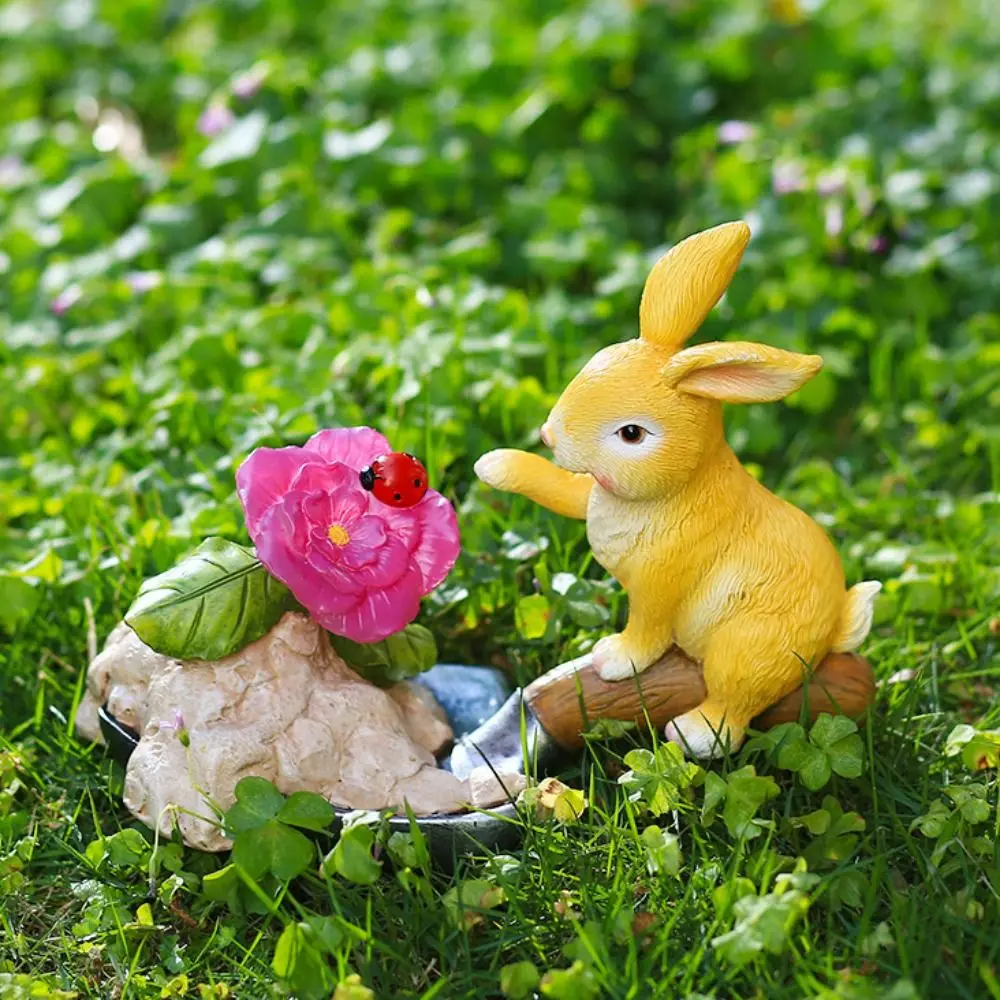 

Resin Solar Rabbit Statue Cute Creative Animal Sculptures Light Simulated Artificial Bunny Statue Lamp Desktop
