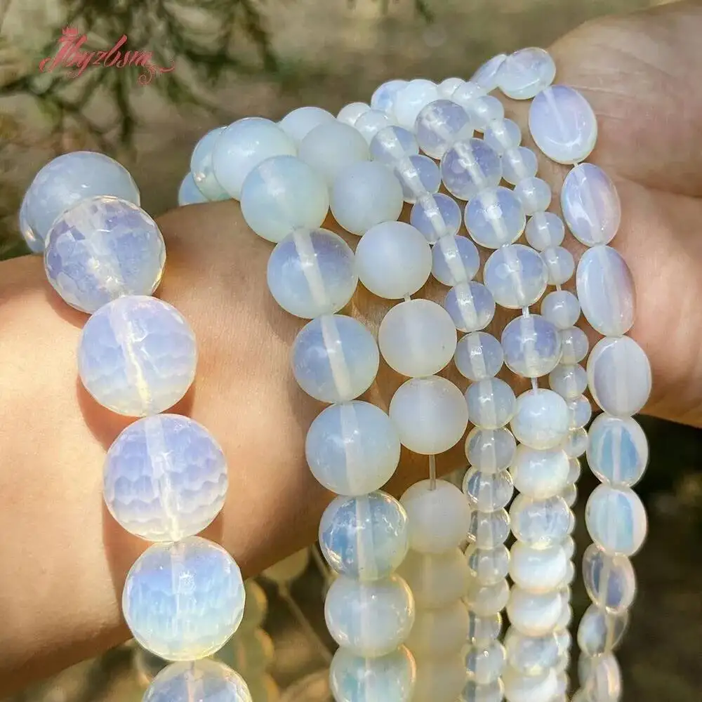 حبات الحجر الطبيعي العقيق الأبيض لصنع المجوهرات عقد دي اي واي سوار فضفاض خزر عازل ستراند 15 بوصة 4/6/8/10/12 مللي متر #6