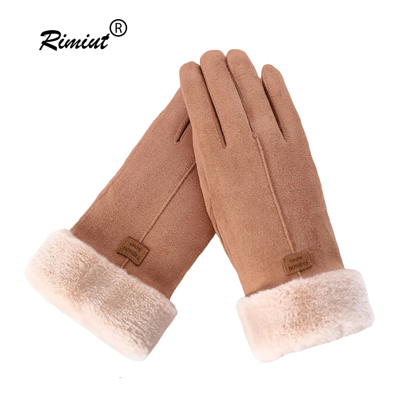 Women Winter Thick Plush Leather Gloves Fashion Winter Warm Skiing Outdoor Women Gloves Lady Elegant Casual Touch Screen Gloves