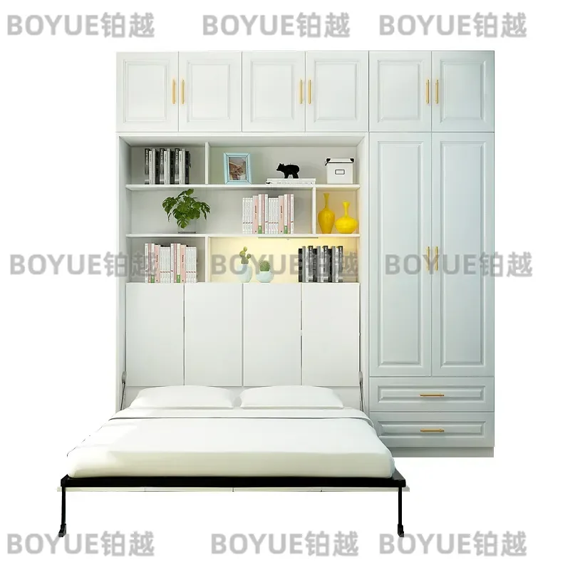 Modern Invisible Wall Bed Folding Murphy Bed for Small Apartment Balcony Multi Functional Space Saving Desk Wardrobe Combo view 5
