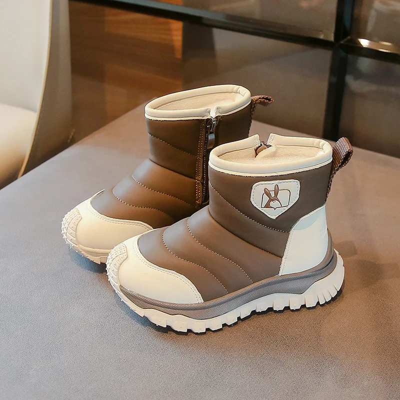 

2025 Winter Kids Platform Snow Boots, Korean Style Puffy Fleece-Lined Boots,Anti-Slip Warm Short Booties for Toddler Boys & Girl