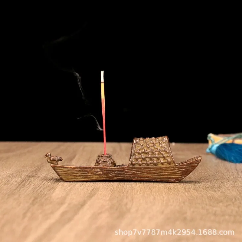 Brass alloy craft boat-shaped incense holder home living room decorative ornament