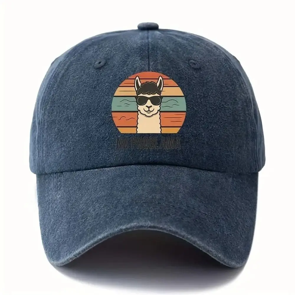 Retro Cotton Washed Baseball Cap Adjustable Breathable Distressed Dad Hat Sun Protection Graphic Llama Hat For Men Women