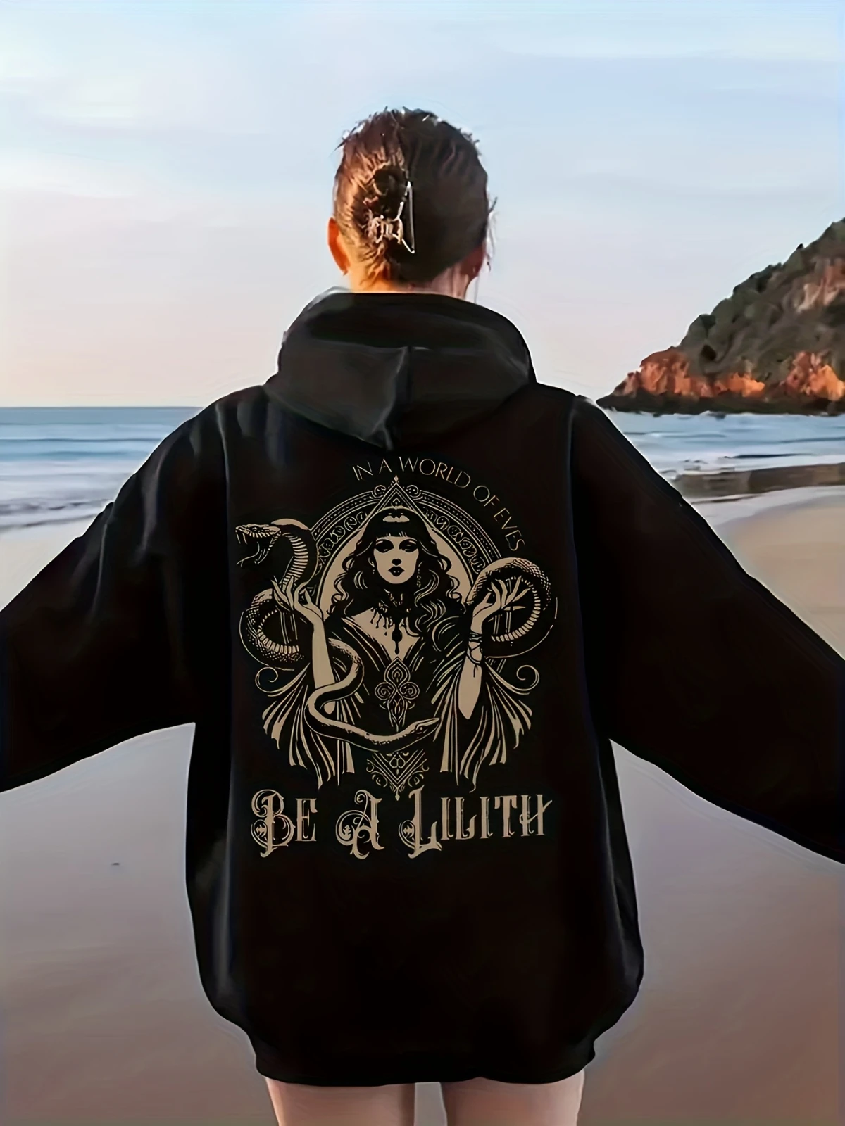 Ladies' Casual Hoodie, Portrait Letter Printed Pattern Hoodie, Autumn and Winter Warm Pullover Hoodie, Cute Design