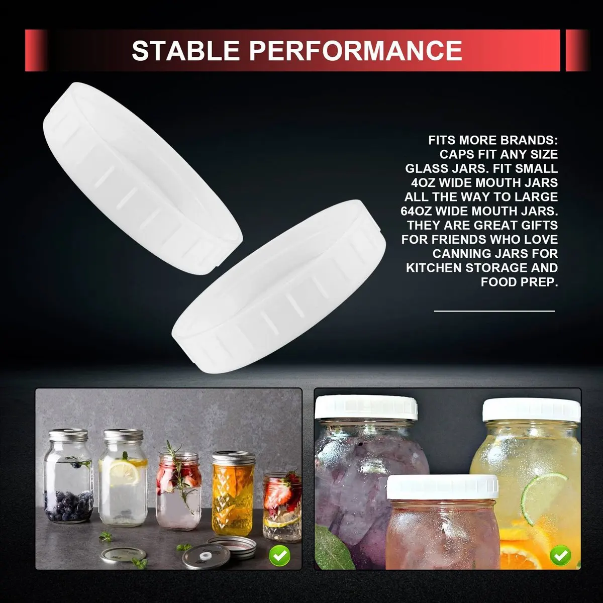ABFS 16 Pack Wide Mouth Jar Lids,Plastic Storage Caps for Canning Jars,Leak-Proof and Anti-Scratch