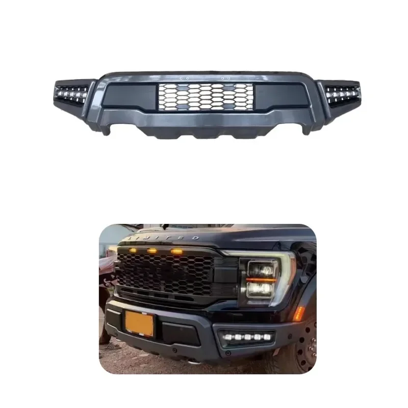 

Front Bar with Light For Ford F150 Raptor 2022 Musixia Black Steel Front Bumper 4x4 Off-road Pickup With Winch bracket Parts
