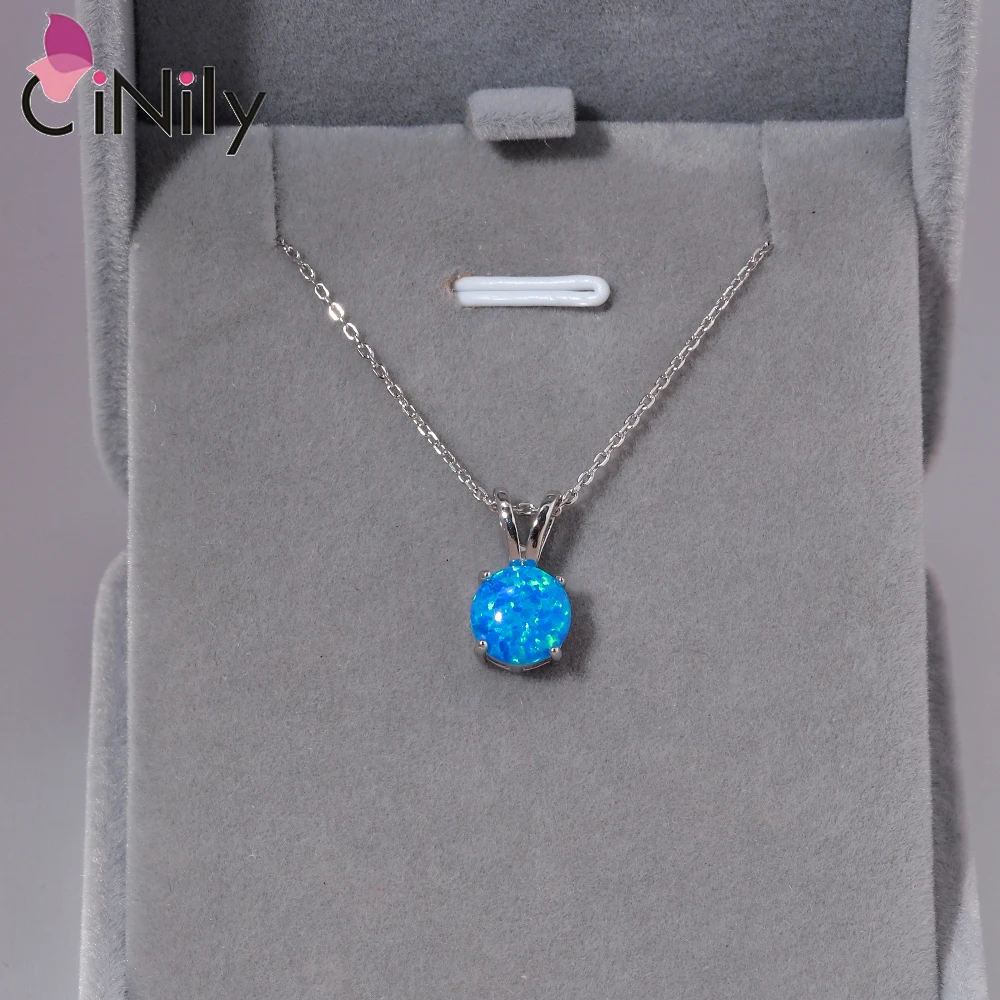 CiNily Created Blue/White Fire Opal Pendant Authentic 925 Sterling Silver Round Shape Pendant Necklace for Women Fashion Jewelry