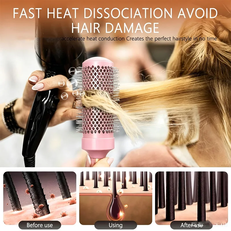 Round Hair Brush with Anti-Slip Handle Alligator Clips, Professional Blowout Styling Kit for Women, Reduces Frizz & Adds Shine