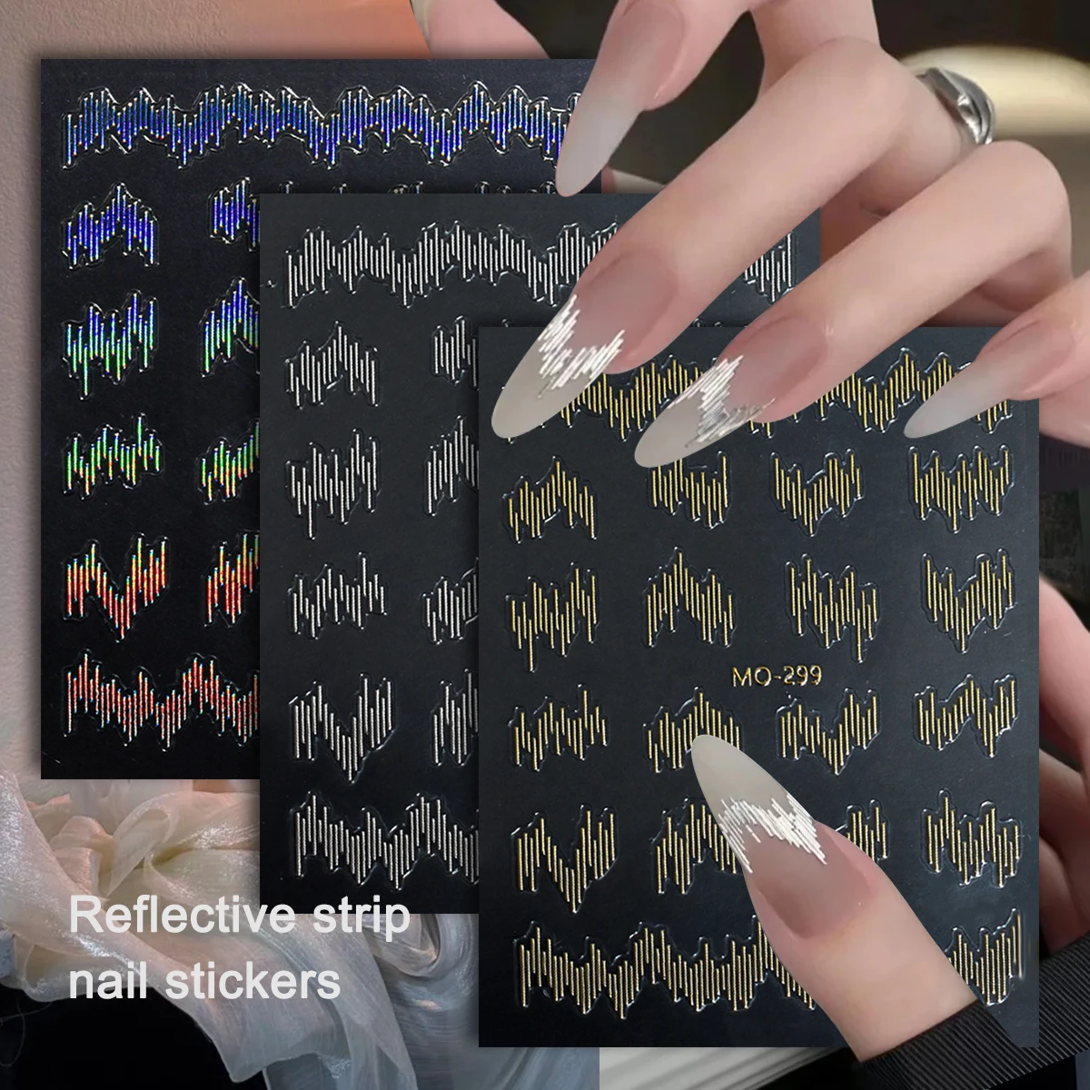 3/6 أوراق 5D ملصقات أظافر معدنية عاكسة، شارات خط موجة من الكروم الذهبي والفضي، فن أظافر منقوش ذاتي اللصق للاستخدام بنفسك #1